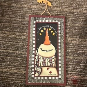 Festive Snowman Wall Art with Red Buttons by Tonya Crawford